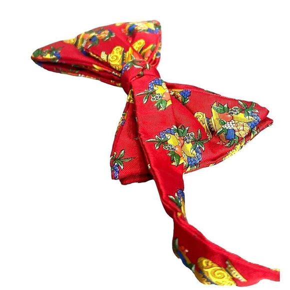 Leonard Paris Bow Tie Red Floral 100% Silk Adjustable - Picture 3 of 6